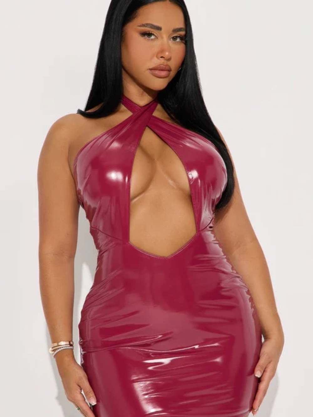 Fashion Nova Shiny Magenta Patent Mini Dress